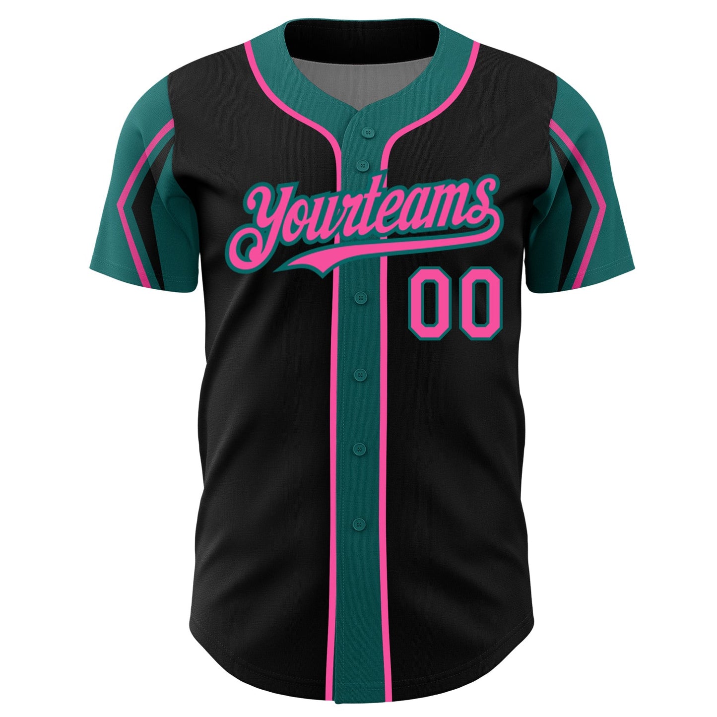 Custom Black Pink-Teal 3 Colors Arm Shapes Authentic Baseball Jersey - Sky-Custom