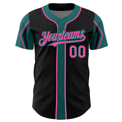 Custom Black Pink-Teal 3 Colors Arm Shapes Authentic Baseball Jersey - Sky-Custom