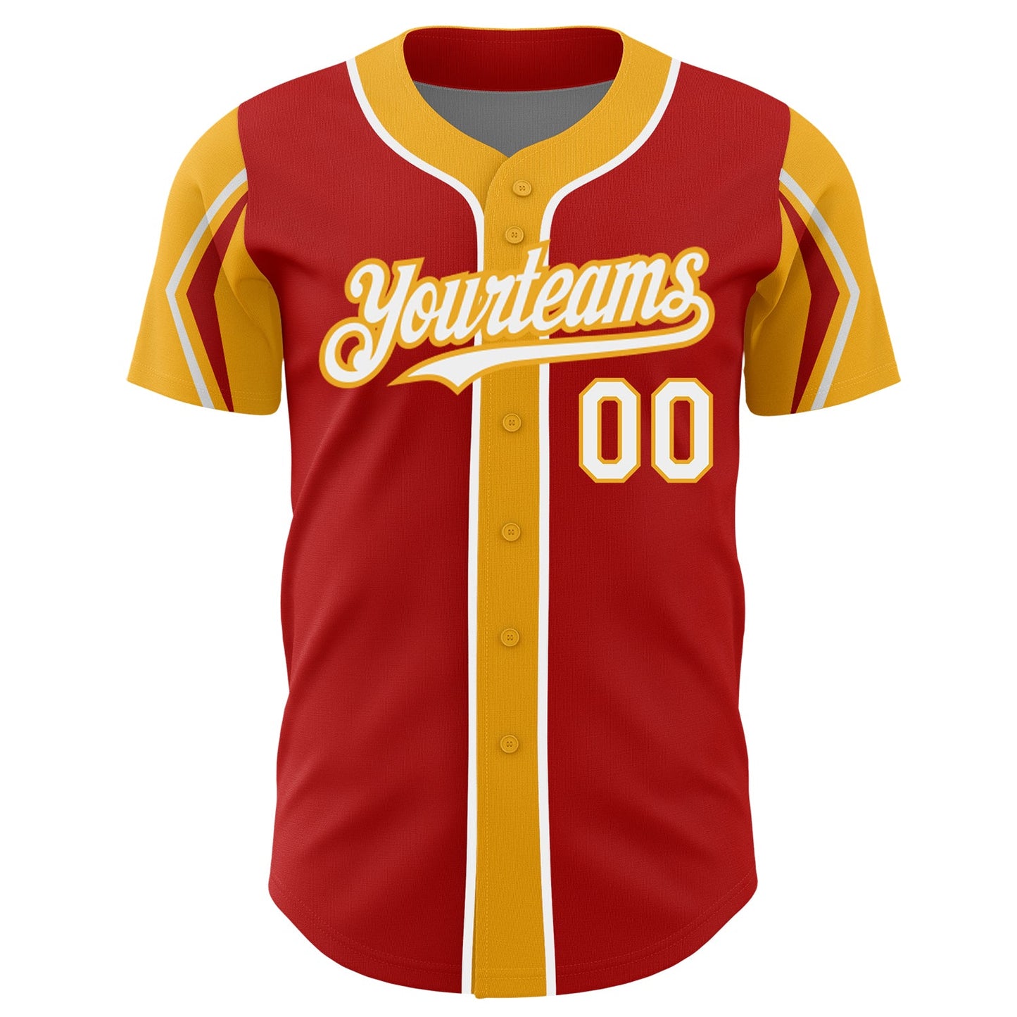 Custom Red White-Gold 3 Colors Arm Shapes Authentic Baseball Jersey - Sky-Custom