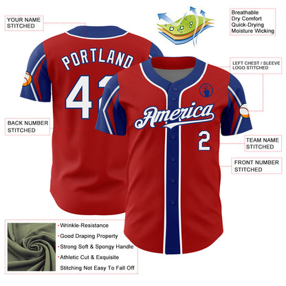 Custom Red White-Royal 3 Colors Arm Shapes Authentic Baseball Jersey - Sky-Custom