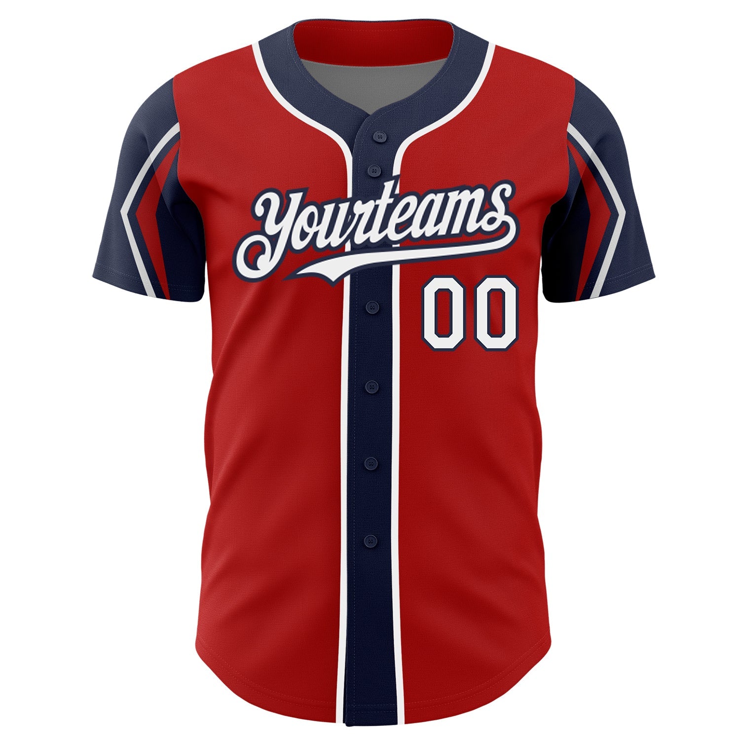 Custom Red White-Navy 3 Colors Arm Shapes Authentic Baseball Jersey - Sky-Custom