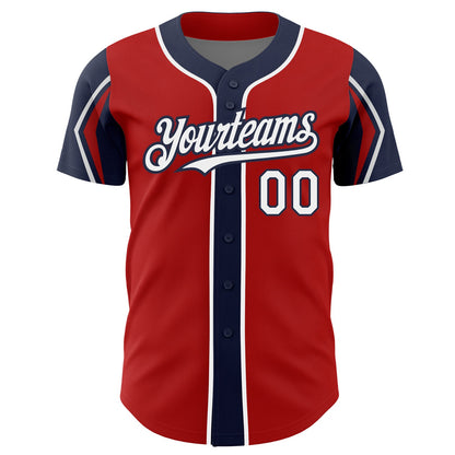 Custom Red White-Navy 3 Colors Arm Shapes Authentic Baseball Jersey - Sky-Custom