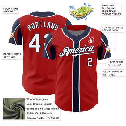Custom Red White-Navy 3 Colors Arm Shapes Authentic Baseball Jersey - Sky-Custom
