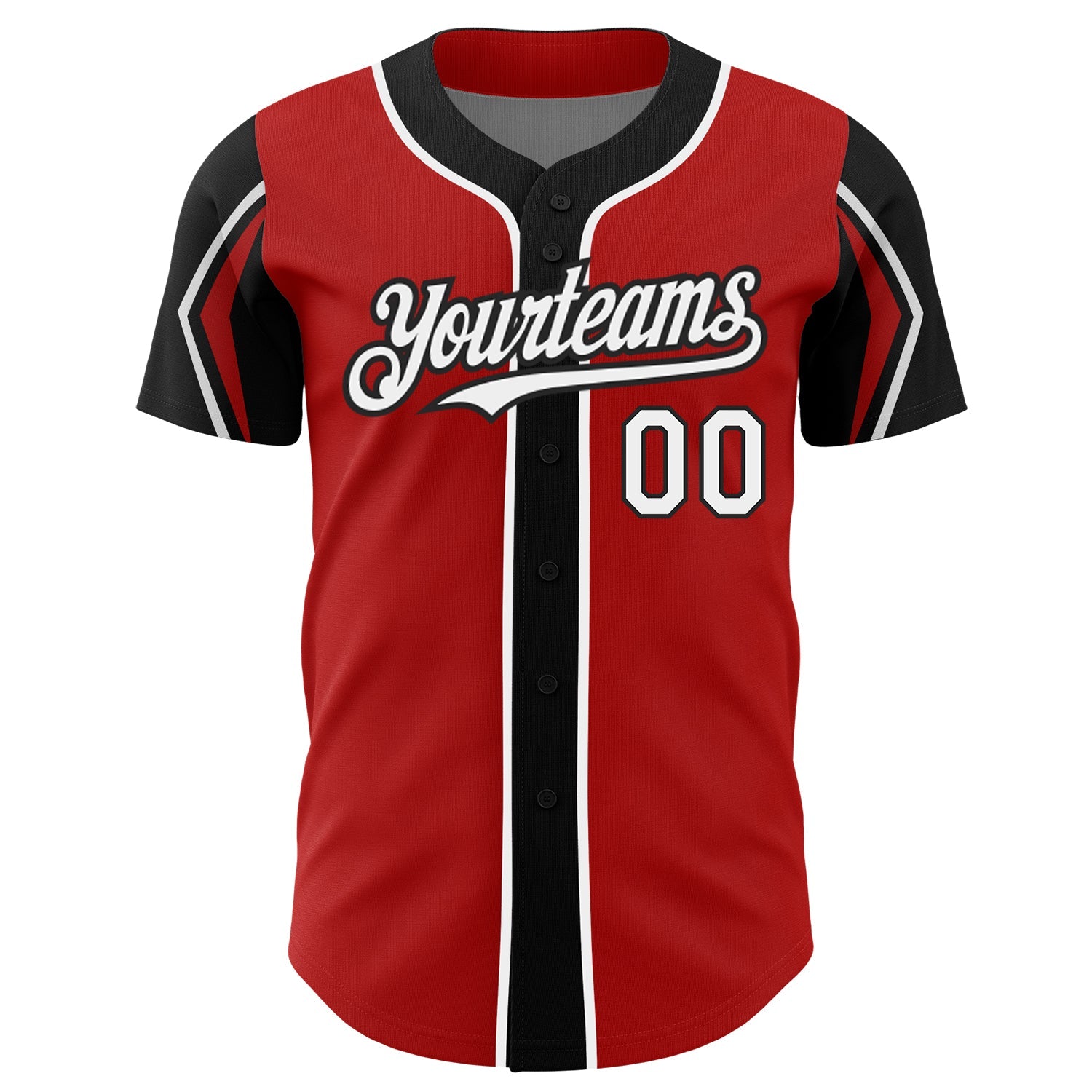 Custom Red White-Black 3 Colors Arm Shapes Authentic Baseball Jersey - Sky-Custom