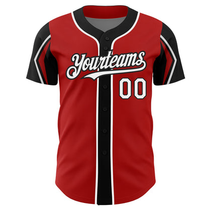 Custom Red White-Black 3 Colors Arm Shapes Authentic Baseball Jersey - Sky-Custom