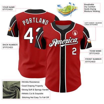 Custom Red White-Black 3 Colors Arm Shapes Authentic Baseball Jersey - Sky-Custom