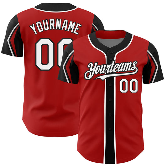 Custom Red White-Black 3 Colors Arm Shapes Authentic Baseball Jersey - Sky-Custom