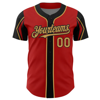 Custom Red Old Gold-Black 3 Colors Arm Shapes Authentic Baseball Jersey - Sky-Custom