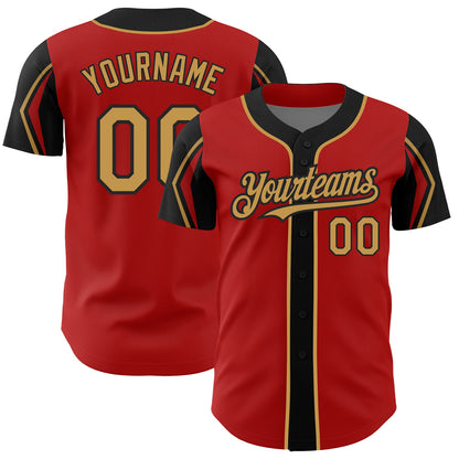 Custom Red Old Gold-Black 3 Colors Arm Shapes Authentic Baseball Jersey - Sky-Custom