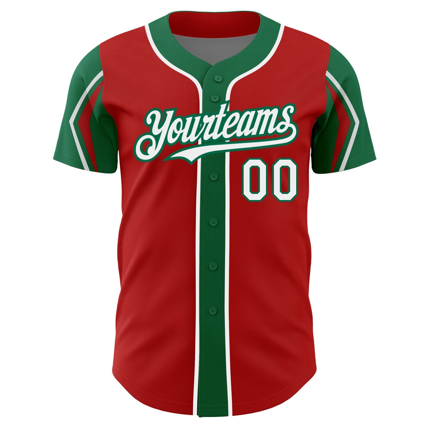 Custom Red White-Kelly Green 3 Colors Arm Shapes Authentic Baseball Jersey - Sky-Custom
