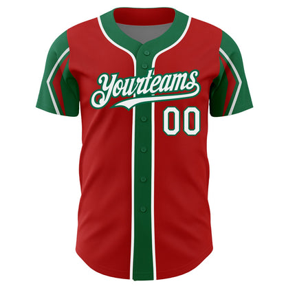 Custom Red White-Kelly Green 3 Colors Arm Shapes Authentic Baseball Jersey - Sky-Custom