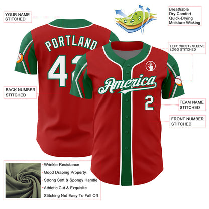 Custom Red White-Kelly Green 3 Colors Arm Shapes Authentic Baseball Jersey - Sky-Custom