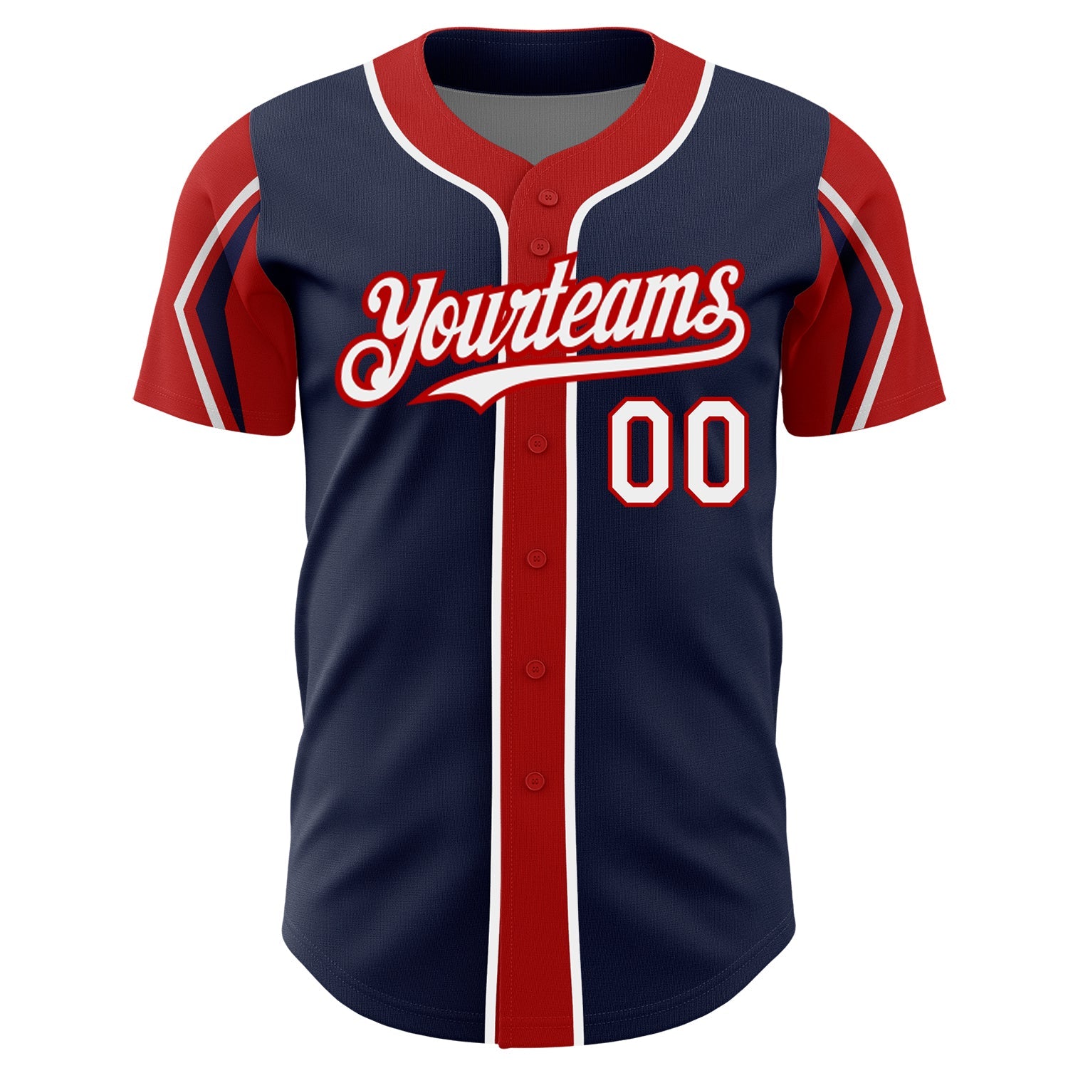 Custom Navy White-Red 3 Colors Arm Shapes Authentic Baseball Jersey - Sky-Custom