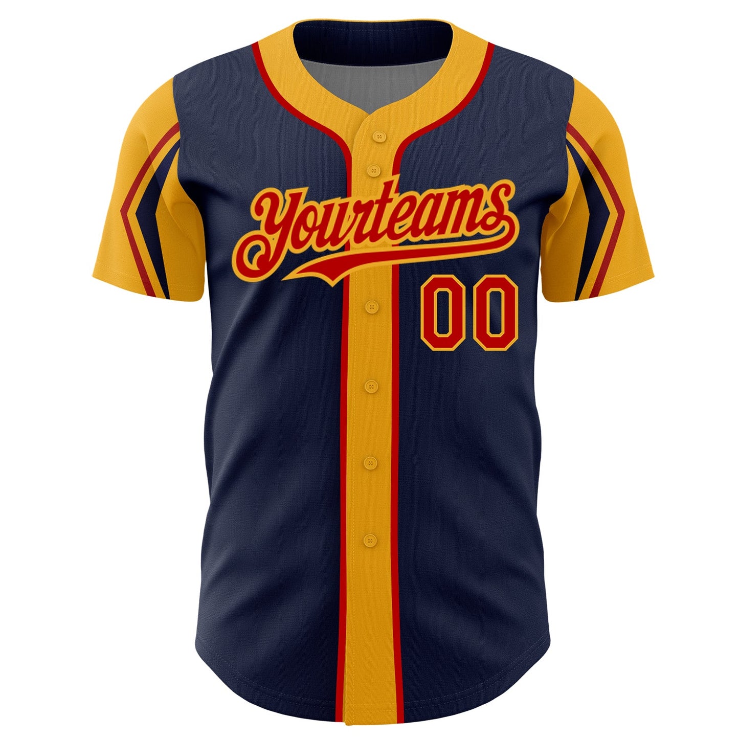 Custom Navy Red-Gold 3 Colors Arm Shapes Authentic Baseball Jersey - Sky-Custom