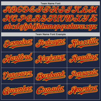 Custom Navy Red-Gold 3 Colors Arm Shapes Authentic Baseball Jersey - Sky-Custom