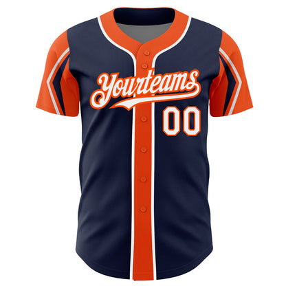 Custom Navy White-Orange 3 Colors Arm Shapes Authentic Baseball Jersey - Sky-Custom