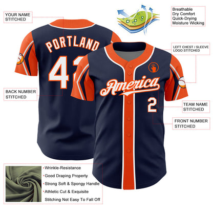 Custom Navy White-Orange 3 Colors Arm Shapes Authentic Baseball Jersey - Sky-Custom