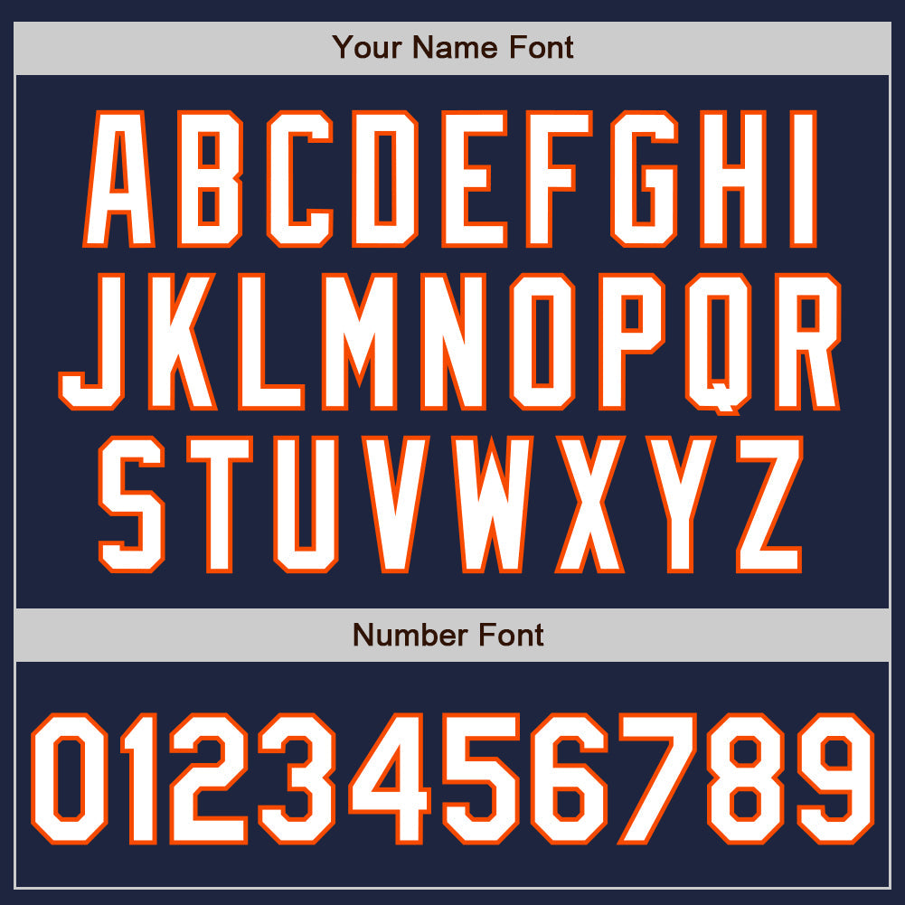Custom Navy White-Orange 3 Colors Arm Shapes Authentic Baseball Jersey - Sky-Custom