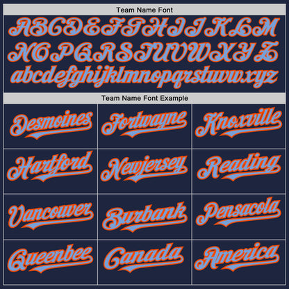 Custom Navy Powder Blue-Orange 3 Colors Arm Shapes Authentic Baseball Jersey - Sky-Custom