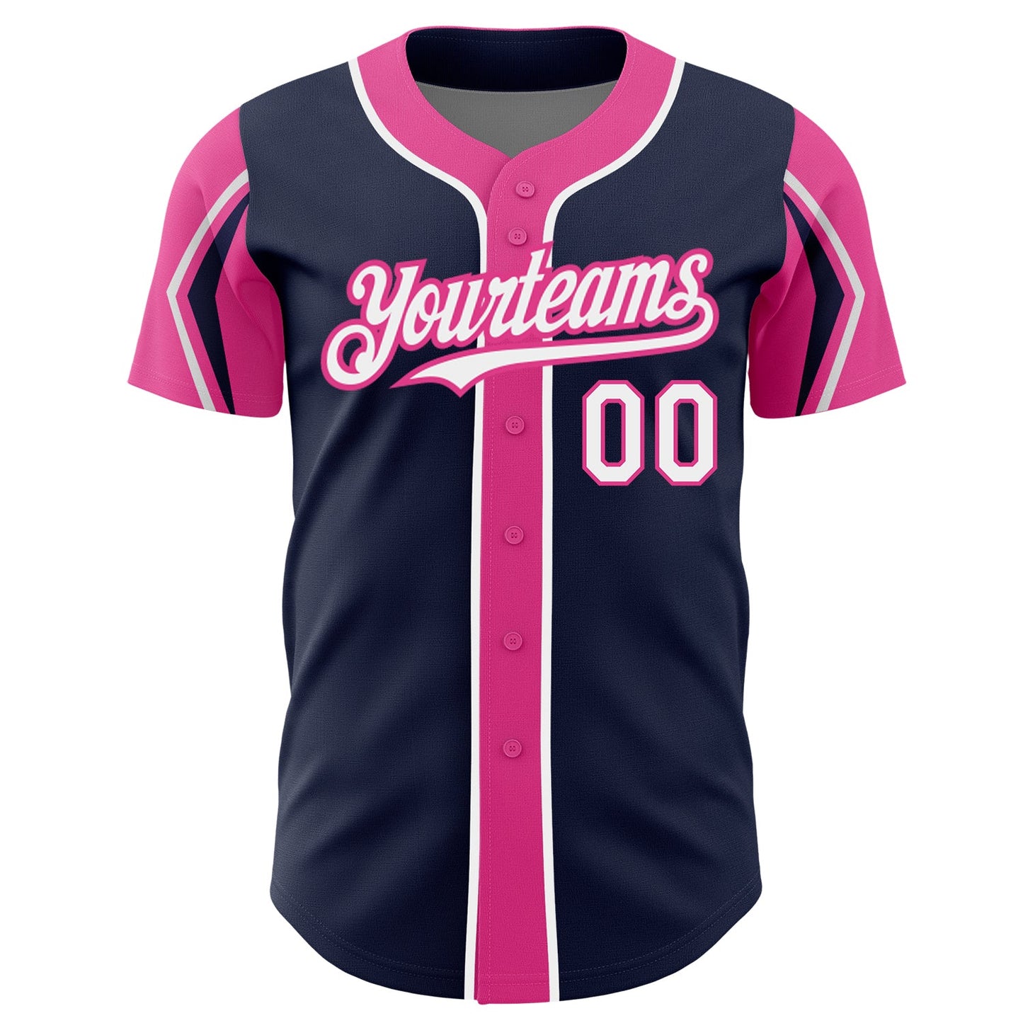 Custom Navy White-Pink 3 Colors Arm Shapes Authentic Baseball Jersey - Sky-Custom