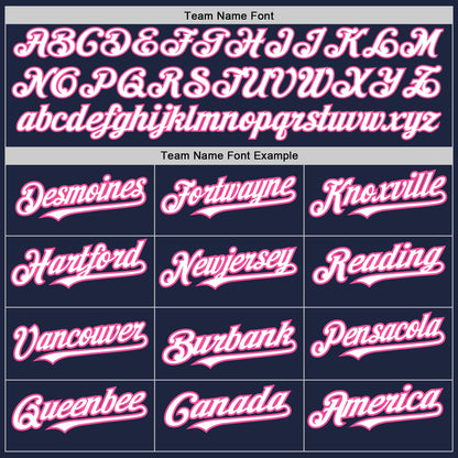 Custom Navy White-Pink 3 Colors Arm Shapes Authentic Baseball Jersey - Sky-Custom