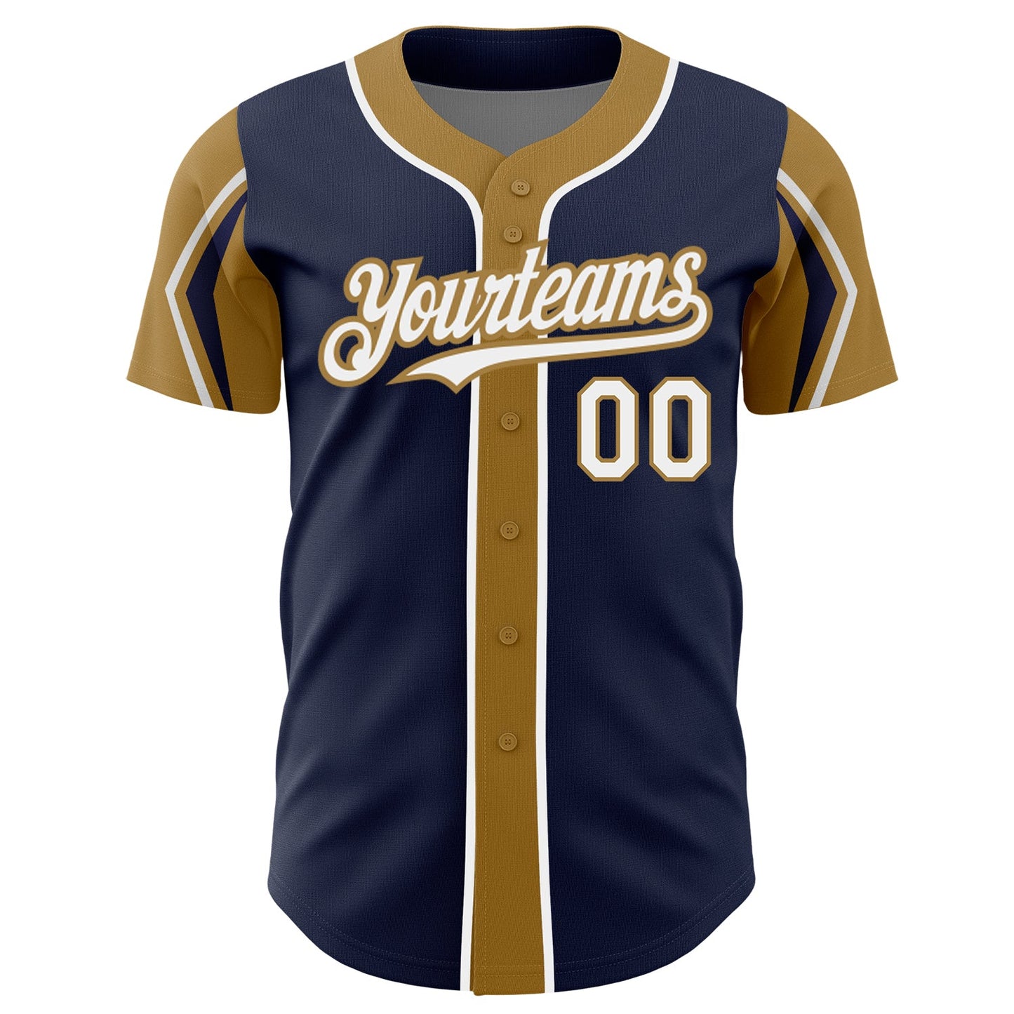 Custom Navy White-Old Gold 3 Colors Arm Shapes Authentic Baseball Jersey - Sky-Custom