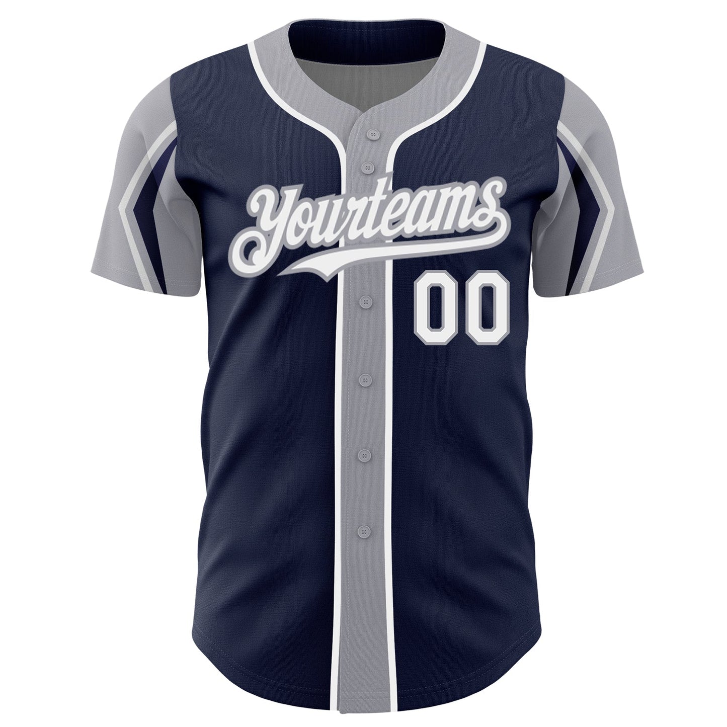 Custom Navy White-Gray 3 Colors Arm Shapes Authentic Baseball Jersey - Sky-Custom