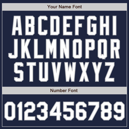 Custom Navy White-Gray 3 Colors Arm Shapes Authentic Baseball Jersey - Sky-Custom