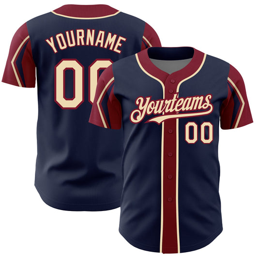 Custom Navy City Cream-Crimson 3 Colors Arm Shapes Authentic Baseball Jersey - Sky-Custom
