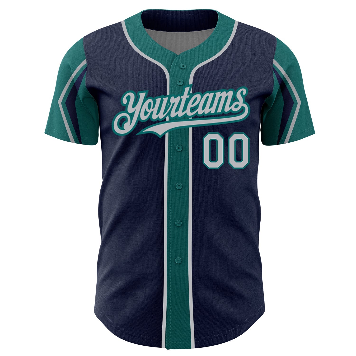Custom Navy Gray-Teal 3 Colors Arm Shapes Authentic Baseball Jersey - Sky-Custom