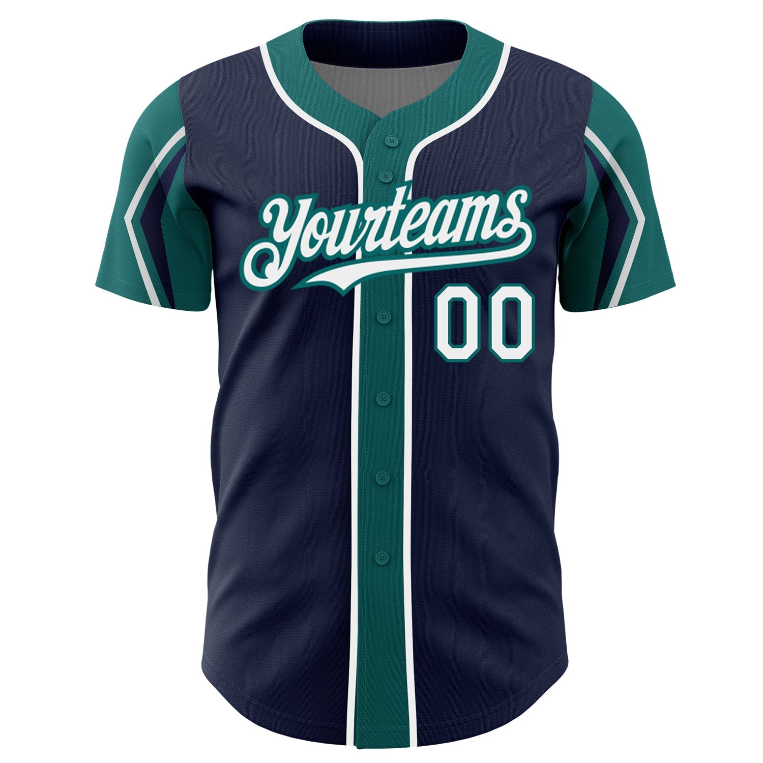 Custom Navy White-Teal 3 Colors Arm Shapes Authentic Baseball Jersey - Sky-Custom