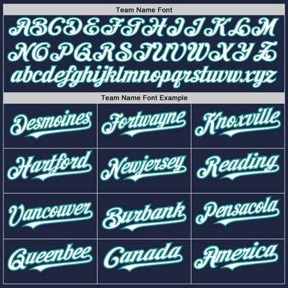 Custom Navy White-Teal 3 Colors Arm Shapes Authentic Baseball Jersey - Sky-Custom