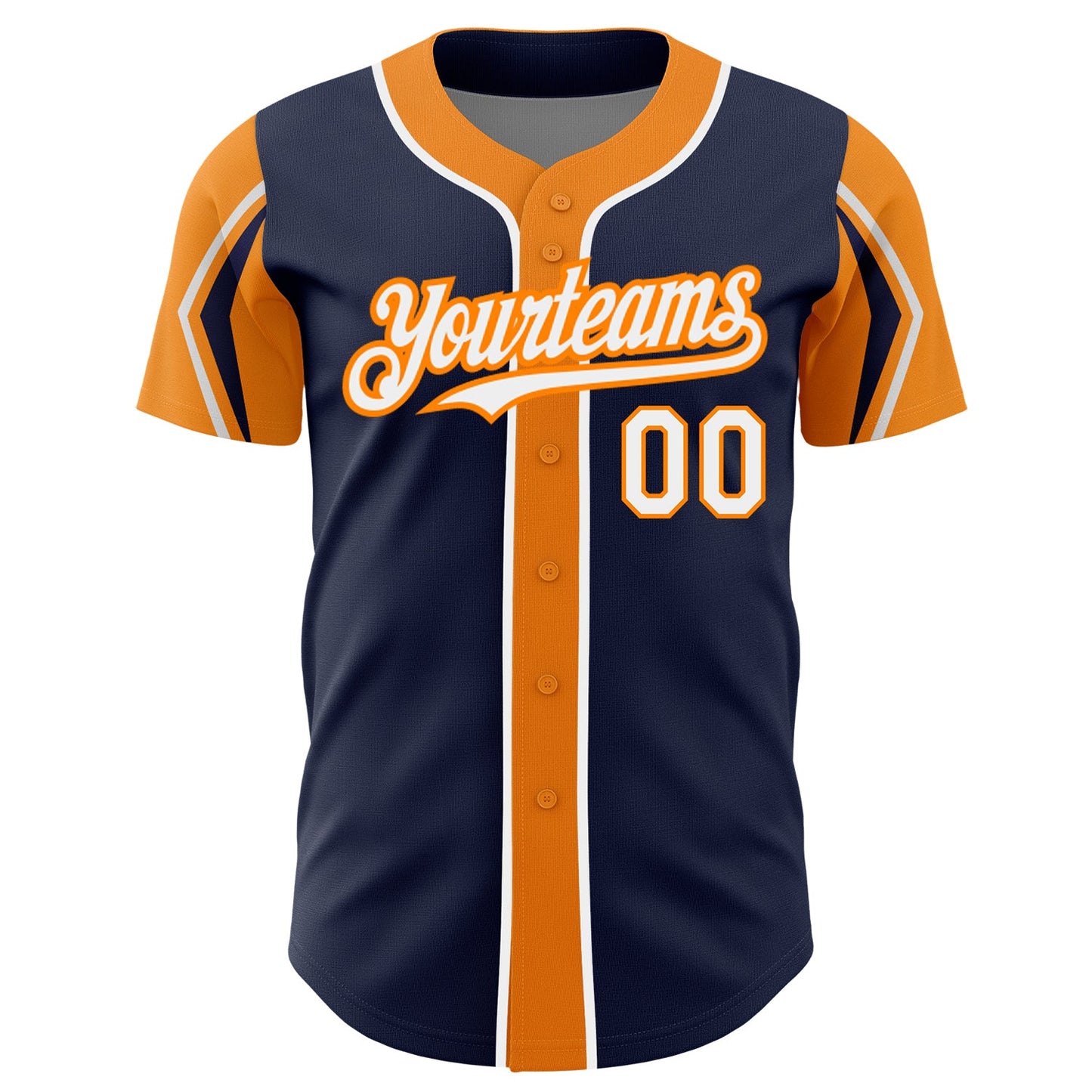 Custom Navy White-Bay Orange 3 Colors Arm Shapes Authentic Baseball Jersey - Sky-Custom