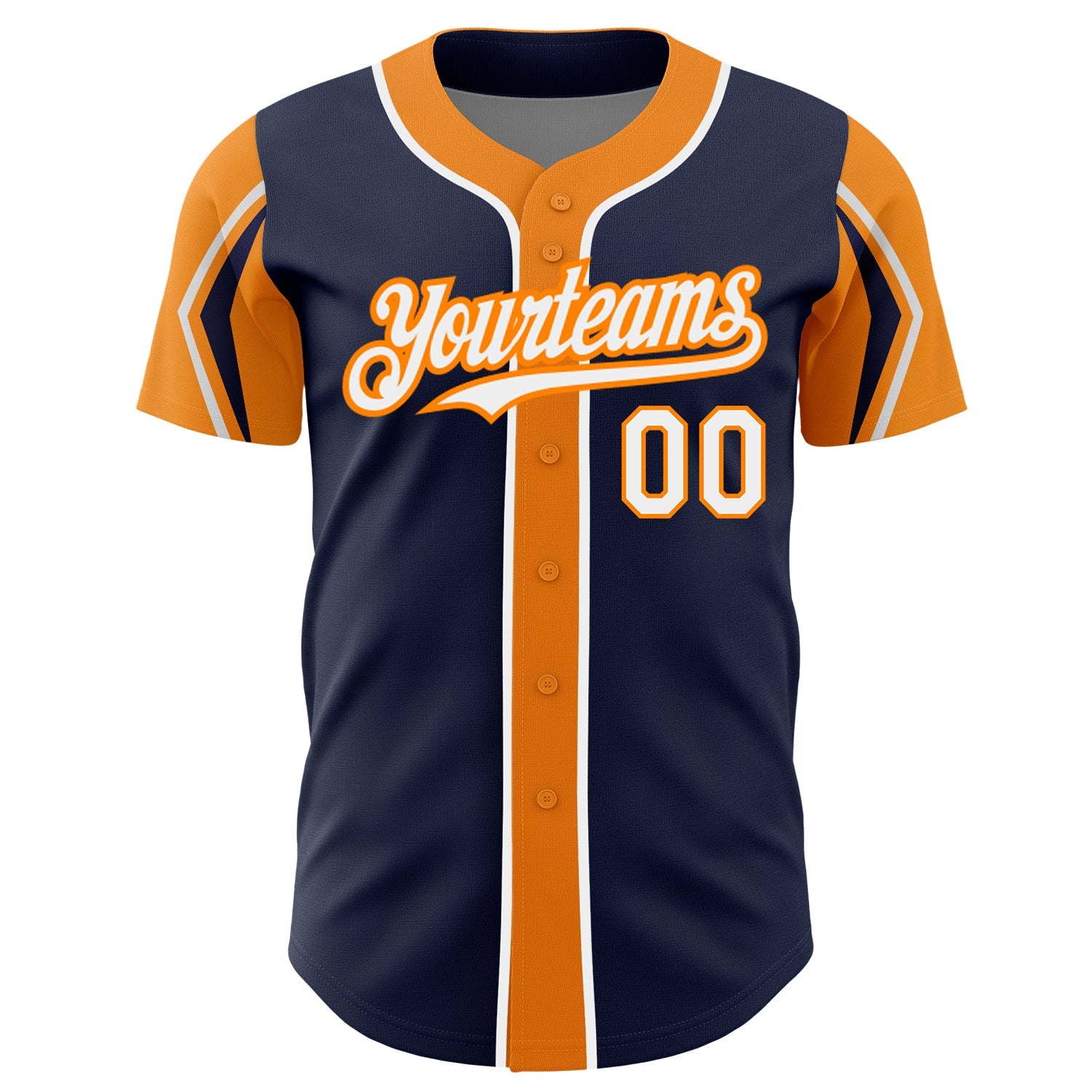 Custom Navy White-Bay Orange 3 Colors Arm Shapes Authentic Baseball Jersey - Sky-Custom