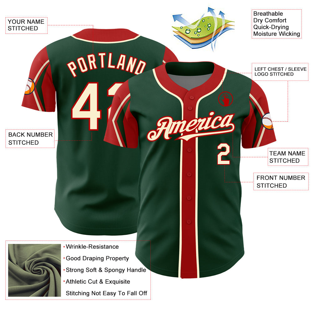 Custom Green Cream-Red 3 Colors Arm Shapes Authentic Baseball Jersey - Sky-Custom