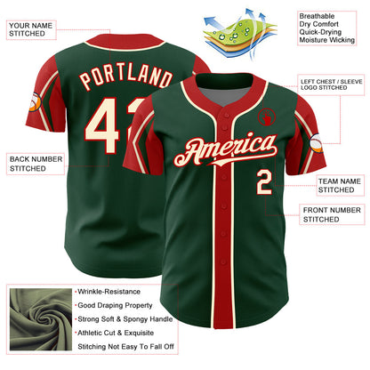 Custom Green Cream-Red 3 Colors Arm Shapes Authentic Baseball Jersey - Sky-Custom