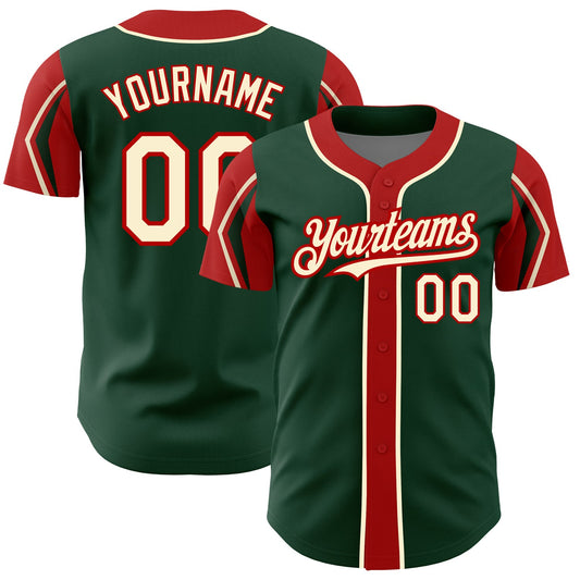 Custom Green Cream-Red 3 Colors Arm Shapes Authentic Baseball Jersey - Sky-Custom