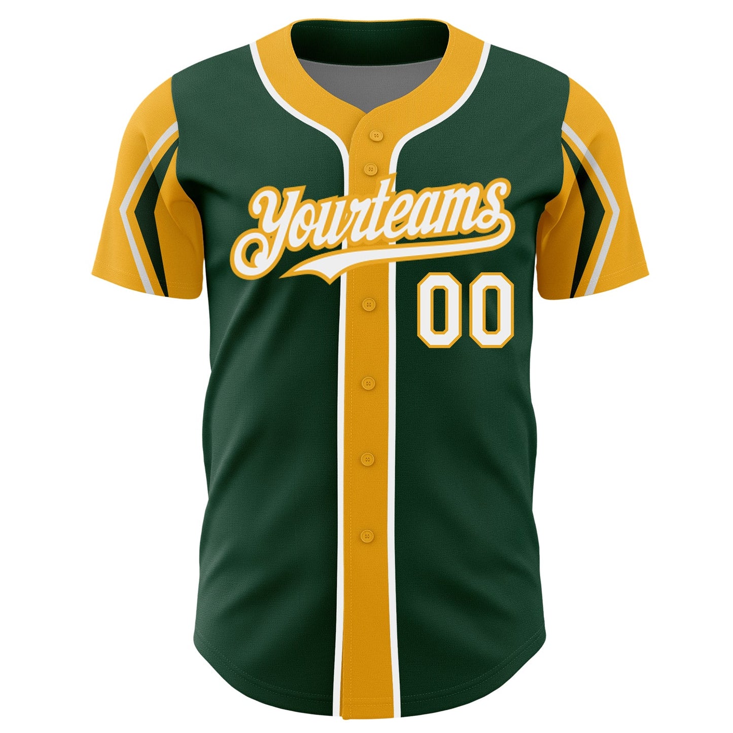 Custom Green White-Gold 3 Colors Arm Shapes Authentic Baseball Jersey - Sky-Custom