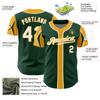 Custom Green White-Gold 3 Colors Arm Shapes Authentic Baseball Jersey - Sky-Custom