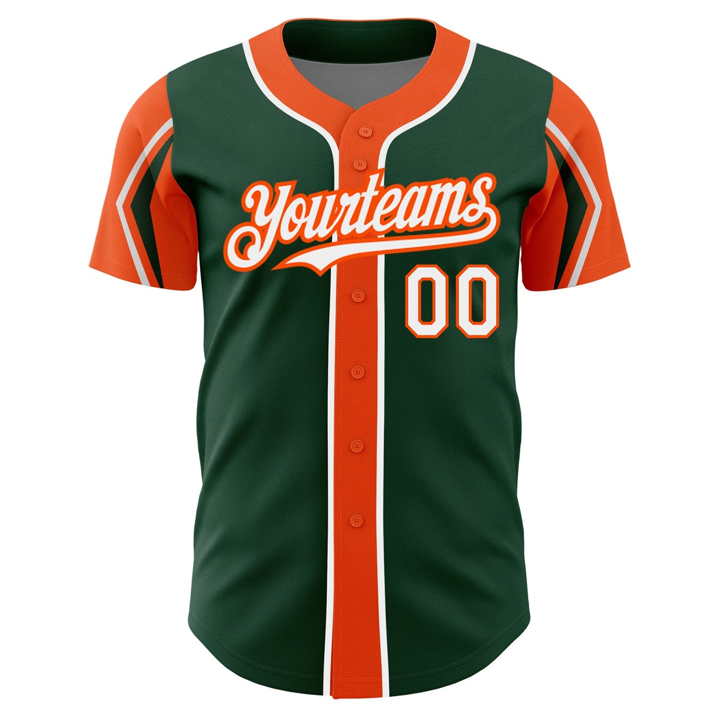 Custom Green White-Orange 3 Colors Arm Shapes Authentic Baseball Jersey - Sky-Custom