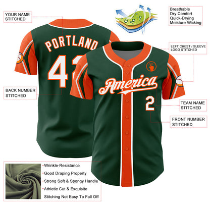 Custom Green White-Orange 3 Colors Arm Shapes Authentic Baseball Jersey - Sky-Custom