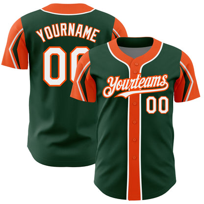Custom Green White-Orange 3 Colors Arm Shapes Authentic Baseball Jersey - Sky-Custom