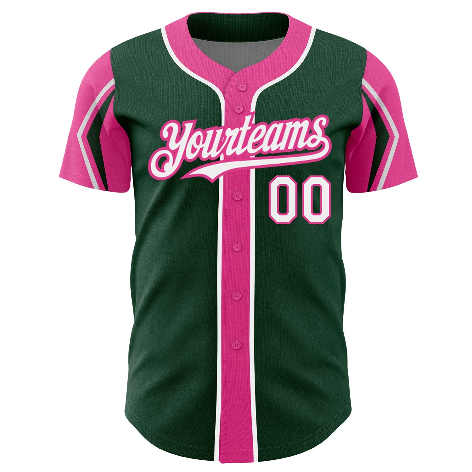 Custom Green White-Pink 3 Colors Arm Shapes Authentic Baseball Jersey - Sky-Custom