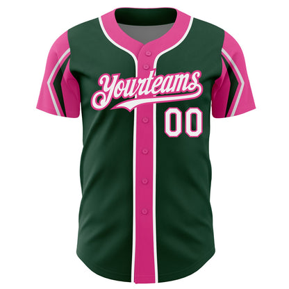 Custom Green White-Pink 3 Colors Arm Shapes Authentic Baseball Jersey - Sky-Custom