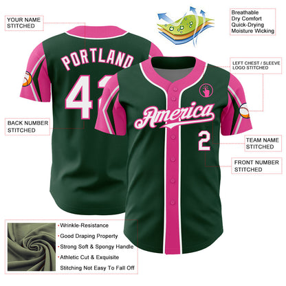 Custom Green White-Pink 3 Colors Arm Shapes Authentic Baseball Jersey - Sky-Custom