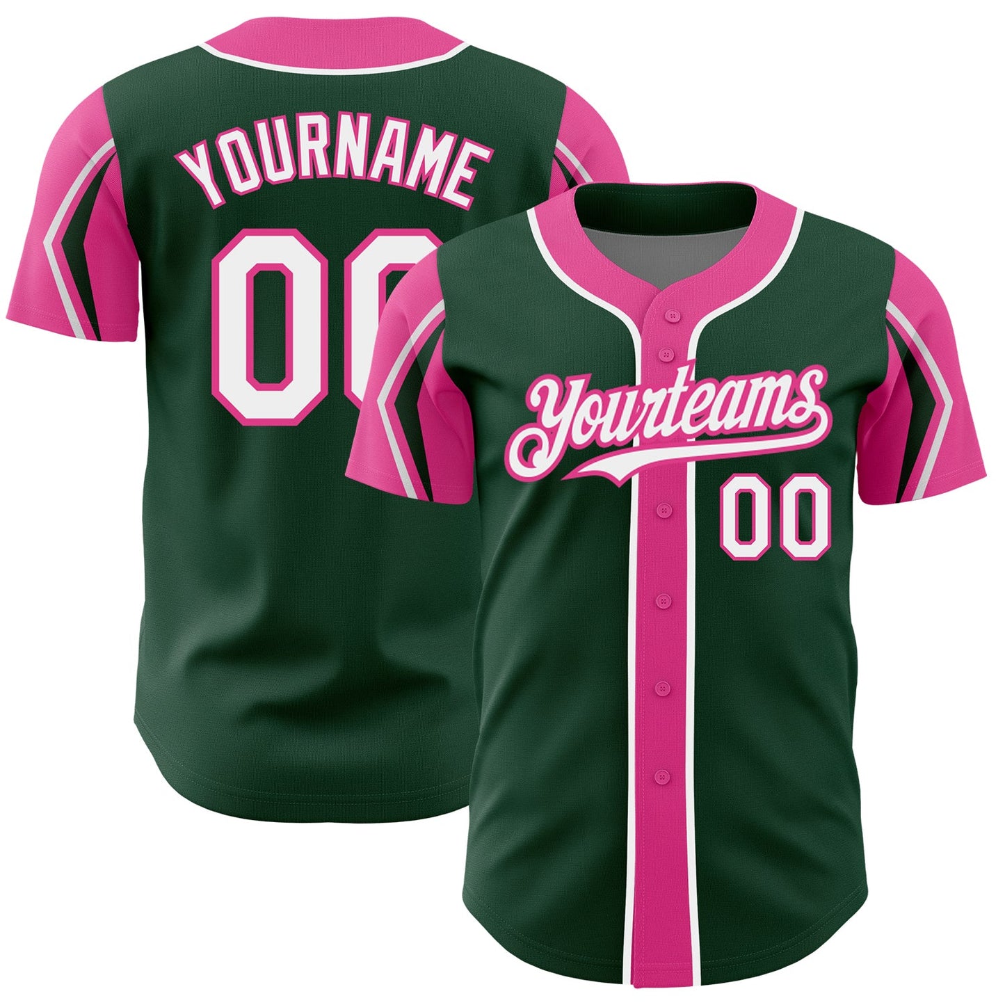 Custom Green White-Pink 3 Colors Arm Shapes Authentic Baseball Jersey - Sky-Custom