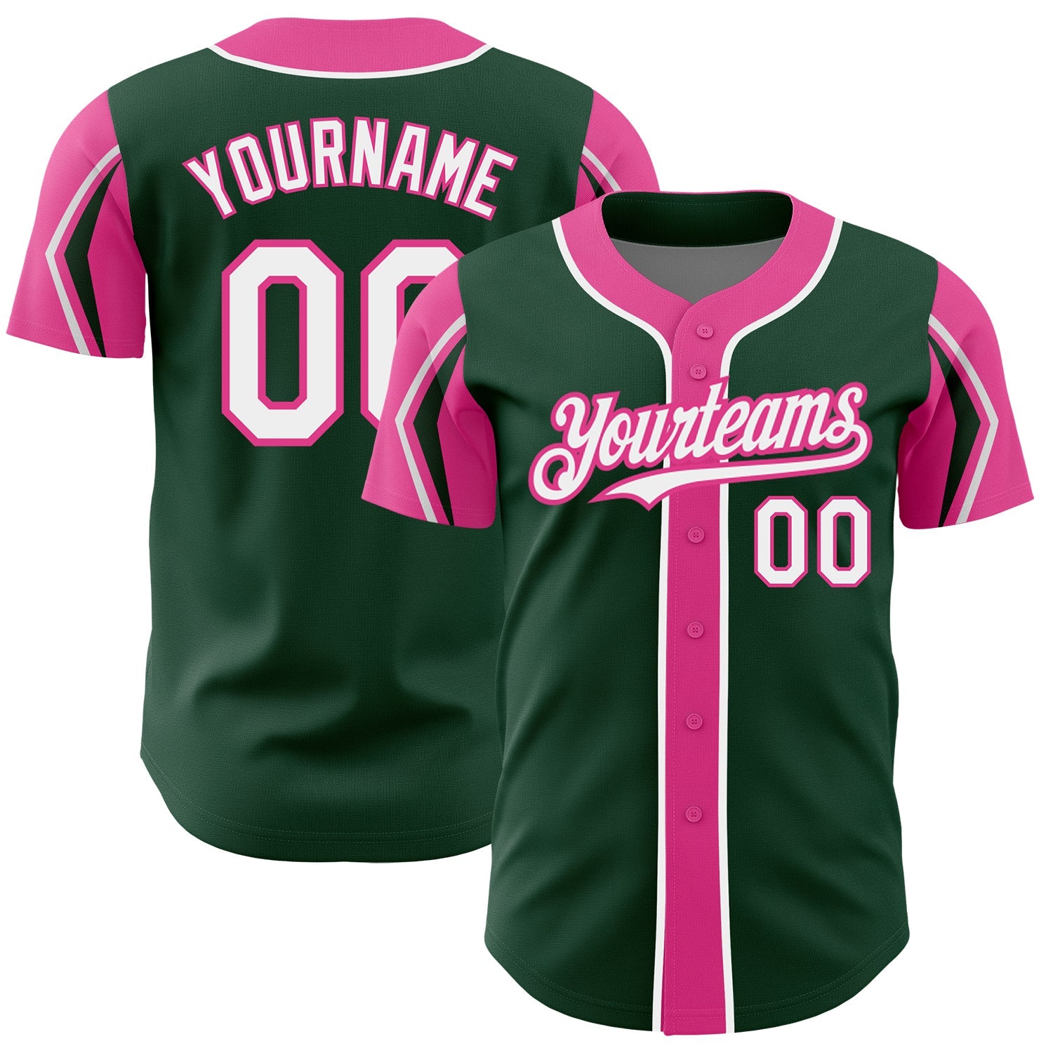 Custom Green White-Pink 3 Colors Arm Shapes Authentic Baseball Jersey - Sky-Custom