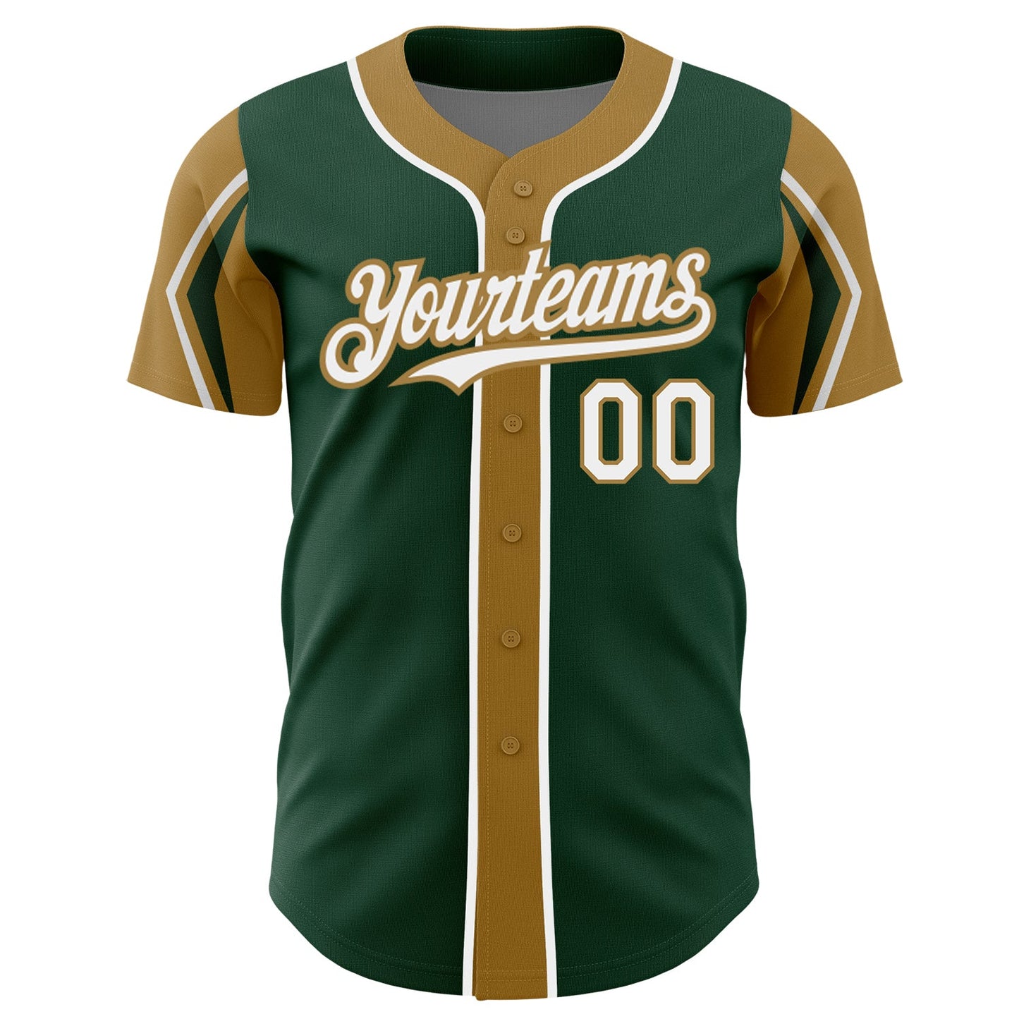 Custom Green White-Old Gold 3 Colors Arm Shapes Authentic Baseball Jersey - Sky-Custom
