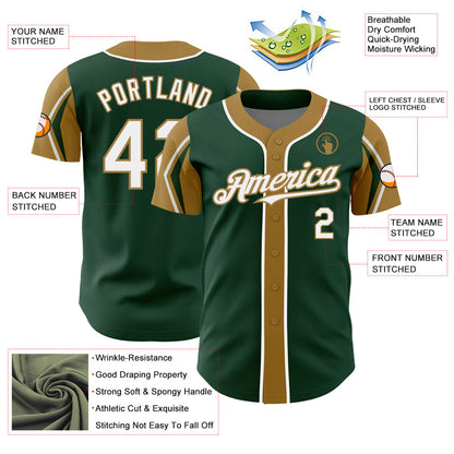 Custom Green White-Old Gold 3 Colors Arm Shapes Authentic Baseball Jersey - Sky-Custom