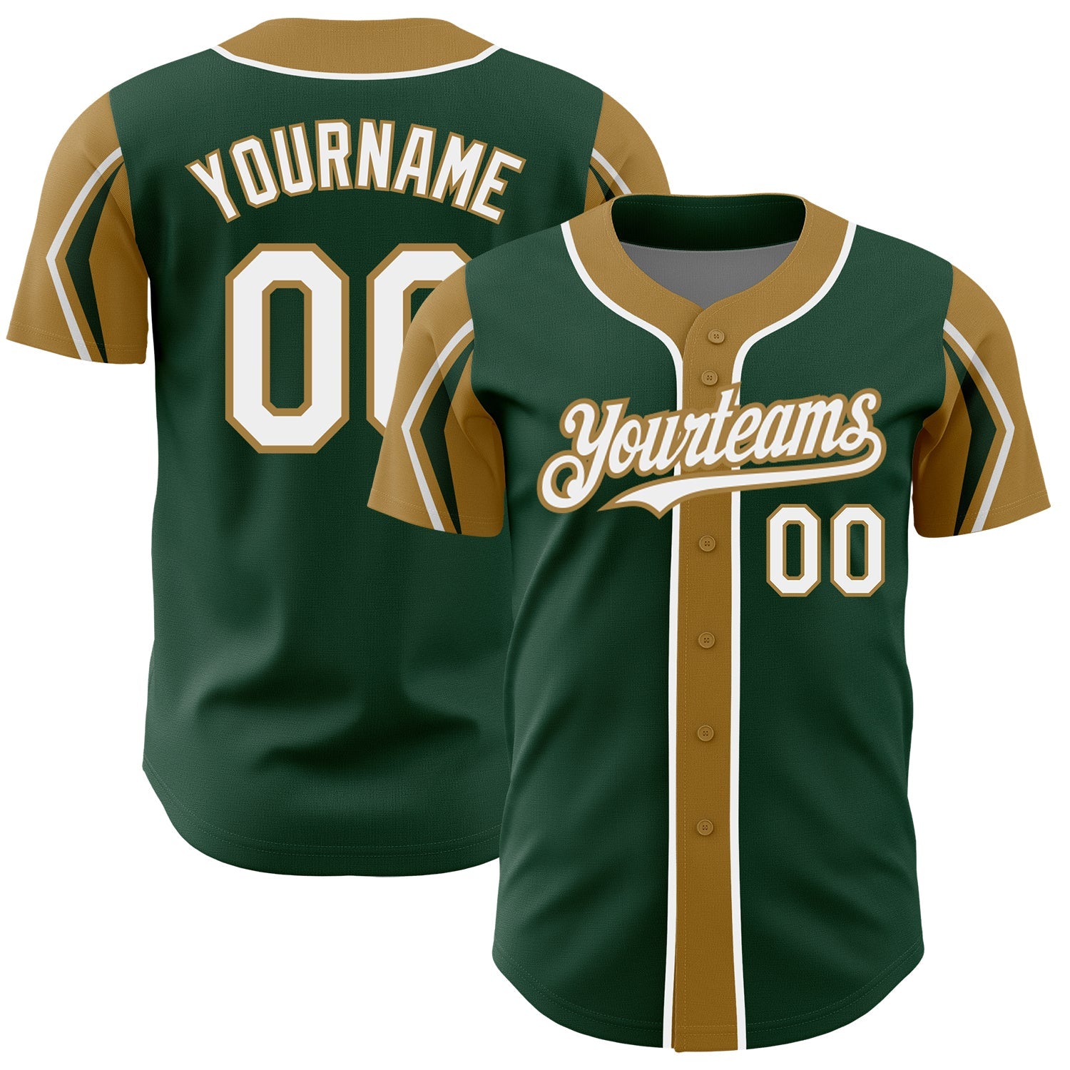Custom Green White-Old Gold 3 Colors Arm Shapes Authentic Baseball Jersey - Sky-Custom